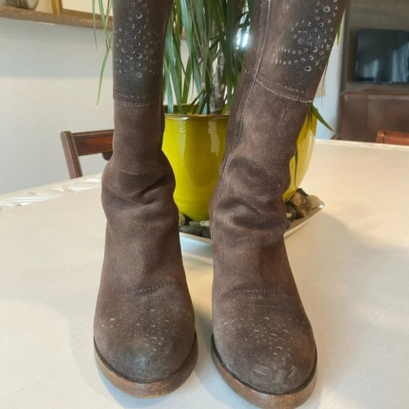 The Car Shoe Prada Suede Tall Boots Perforated - Picture 5 of 9